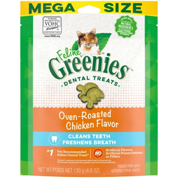 FELINE GREENIES Oven Roasted Chicken Flavored Dental Treats, Mega Size