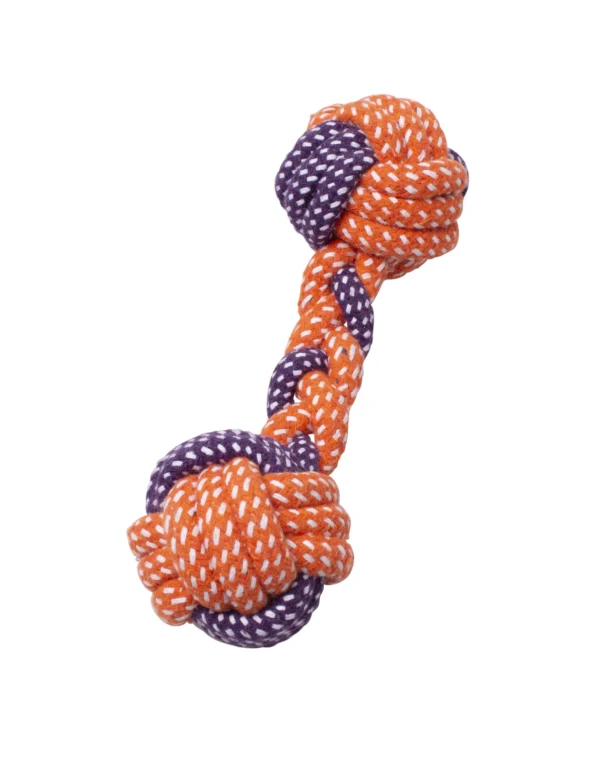 Bud’z Rope Braided Dumbbell – Orange And Purple Dog Toy