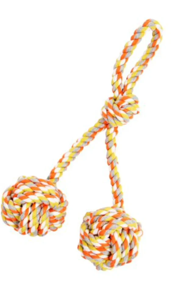 Bud’z Double Monkey’s Fist with Loop Rope Dog Toy – Orange and Yellow